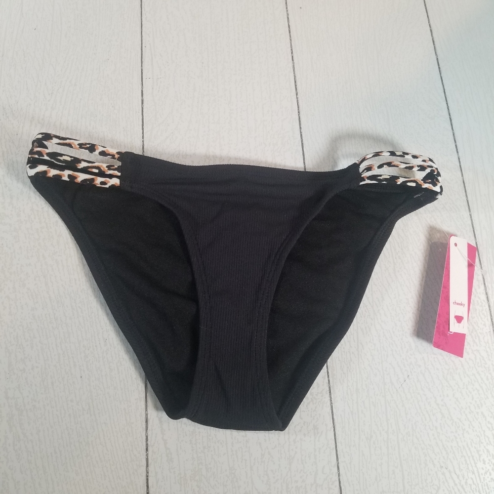 Xhilaration Bikini Cheeky Bottom Leopard Print Straps Black